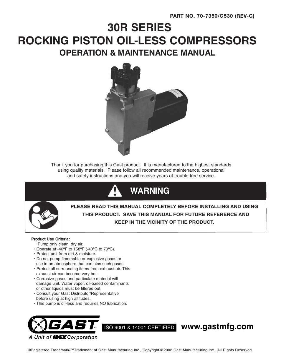 Gast 30R Series User Manual | 4 pages
