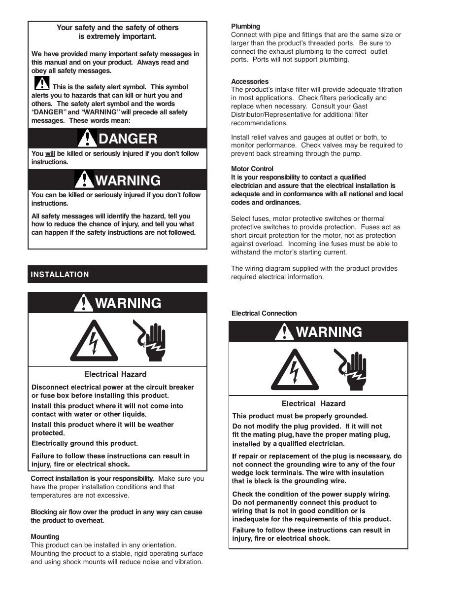 Warning danger | Gast 30R Series User Manual | Page 2 / 4