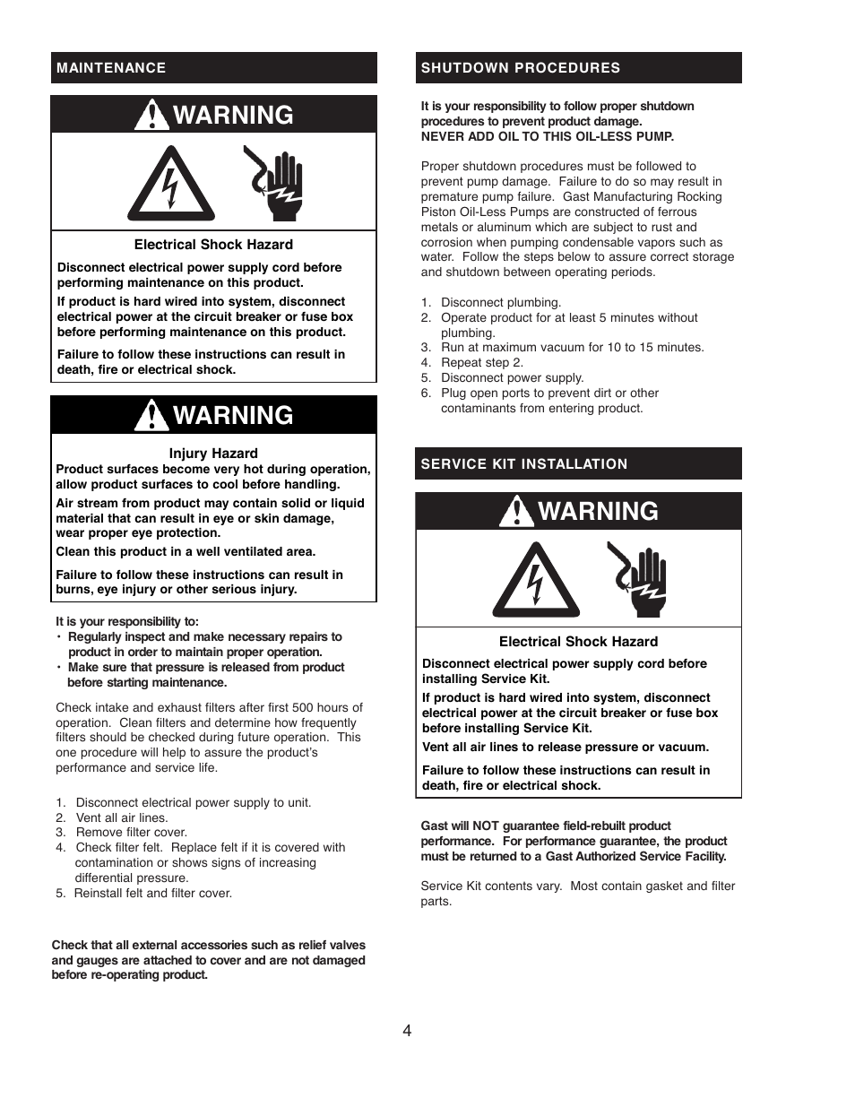 Warning | Gast 82R Series User Manual | Page 4 / 8