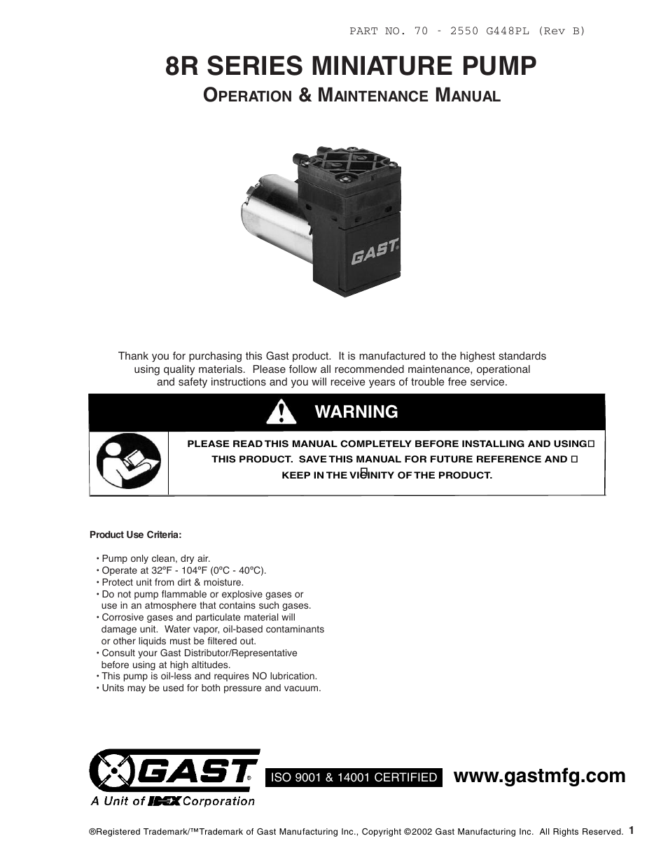 Gast 8R Series User Manual | 7 pages