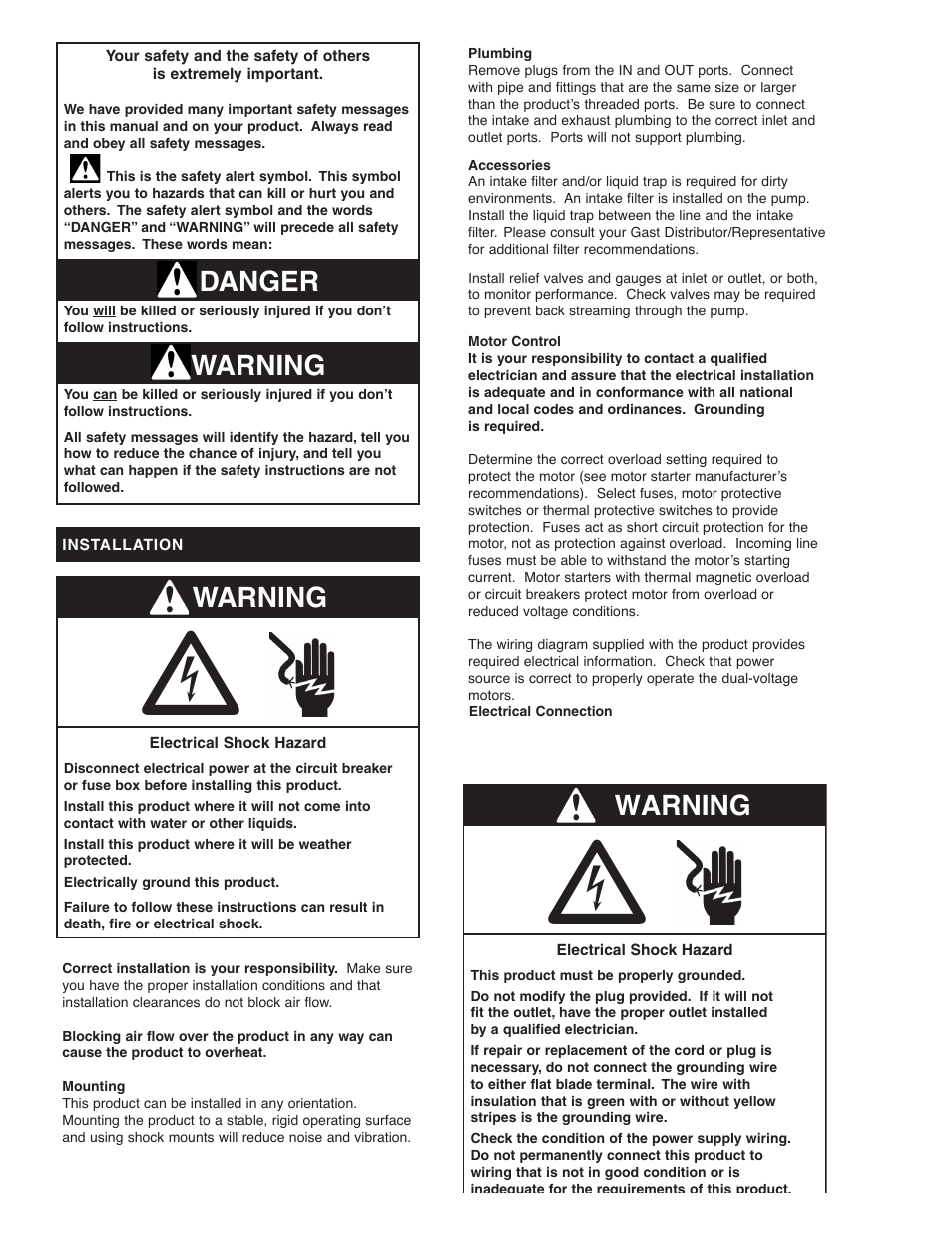 Warning danger, Warning, Wwarnin g | Gast 1HAB-25 User Manual | Page 2 / 8