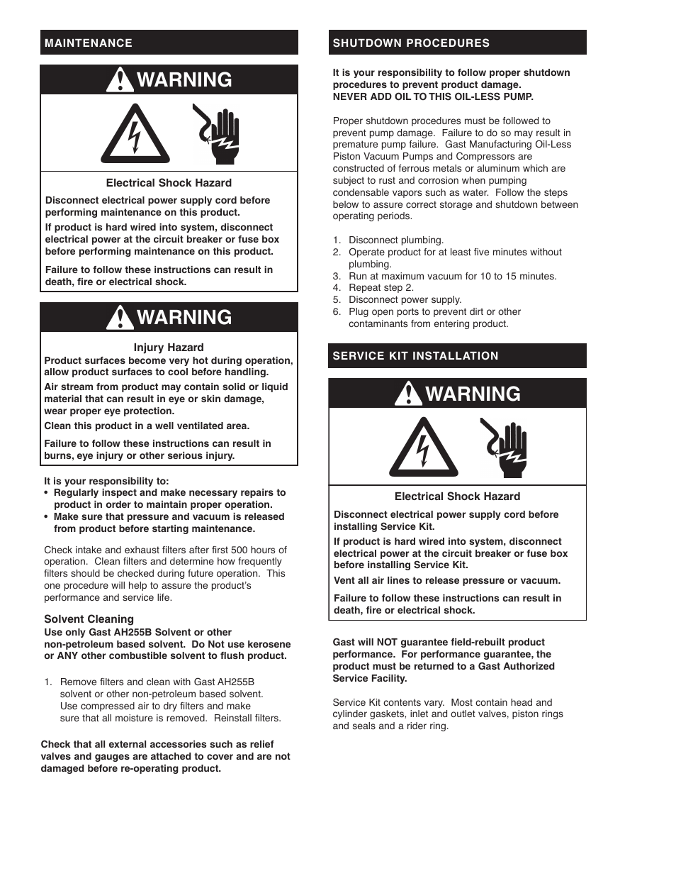 Warning, Wa rning | Gast 1HAB-25 User Manual | Page 4 / 8