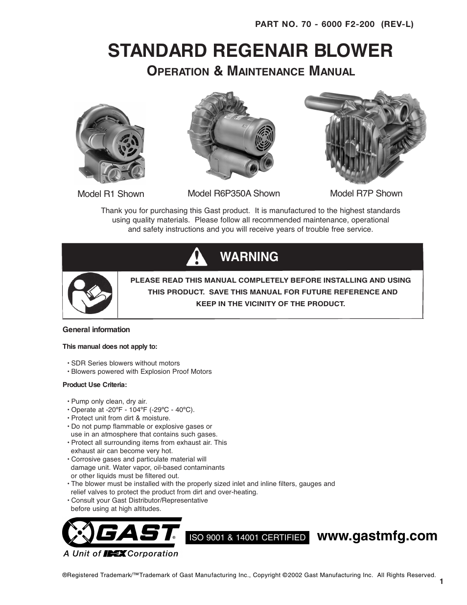 Gast R7P User Manual | 12 pages