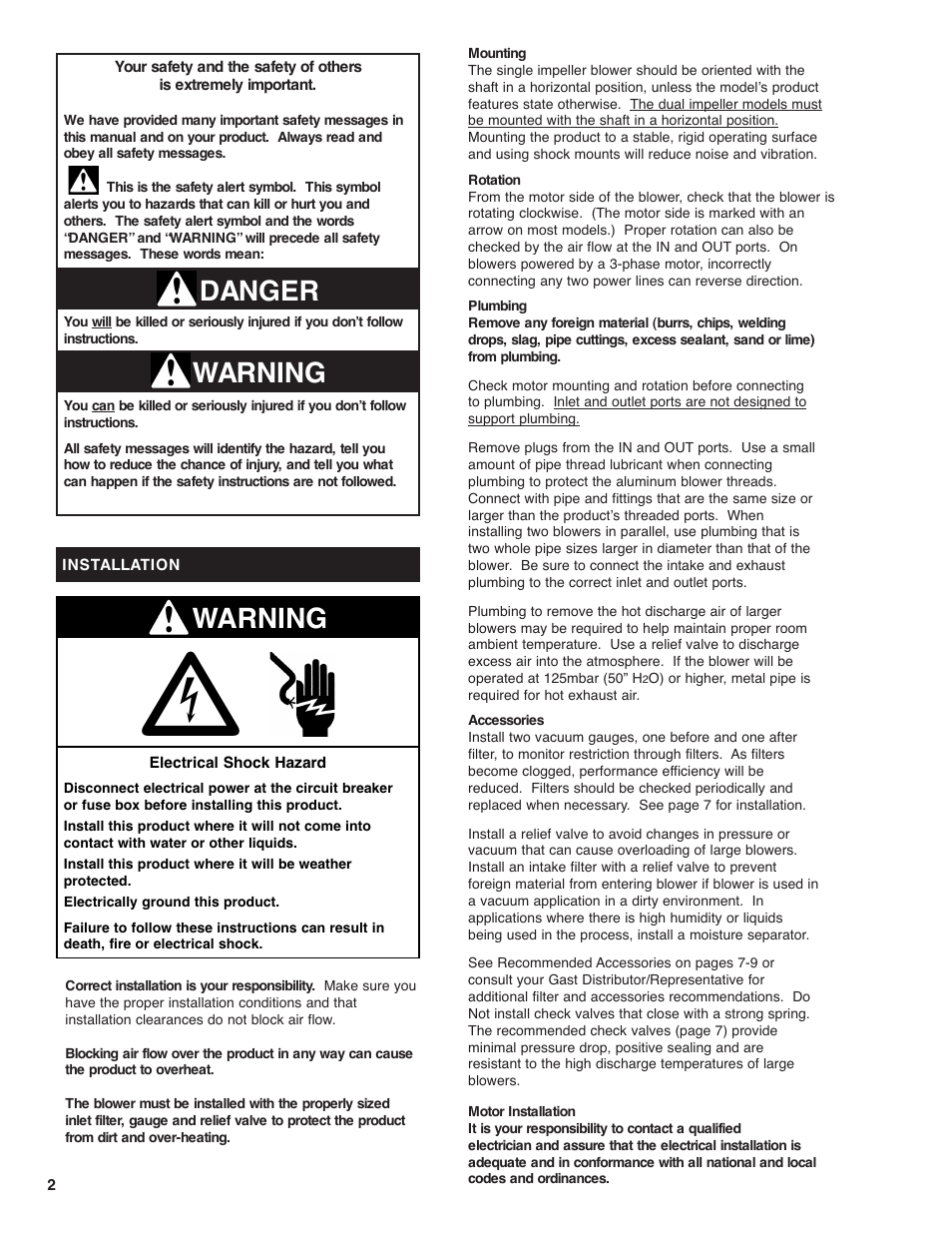 Warning danger, Warning | Gast R7P User Manual | Page 2 / 12