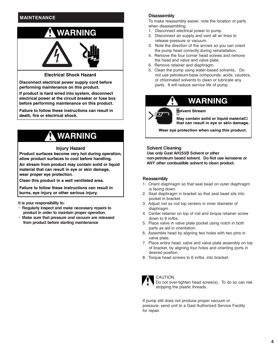 Warning | Gast 10D (DC) Series User Manual | Page 4 / 6