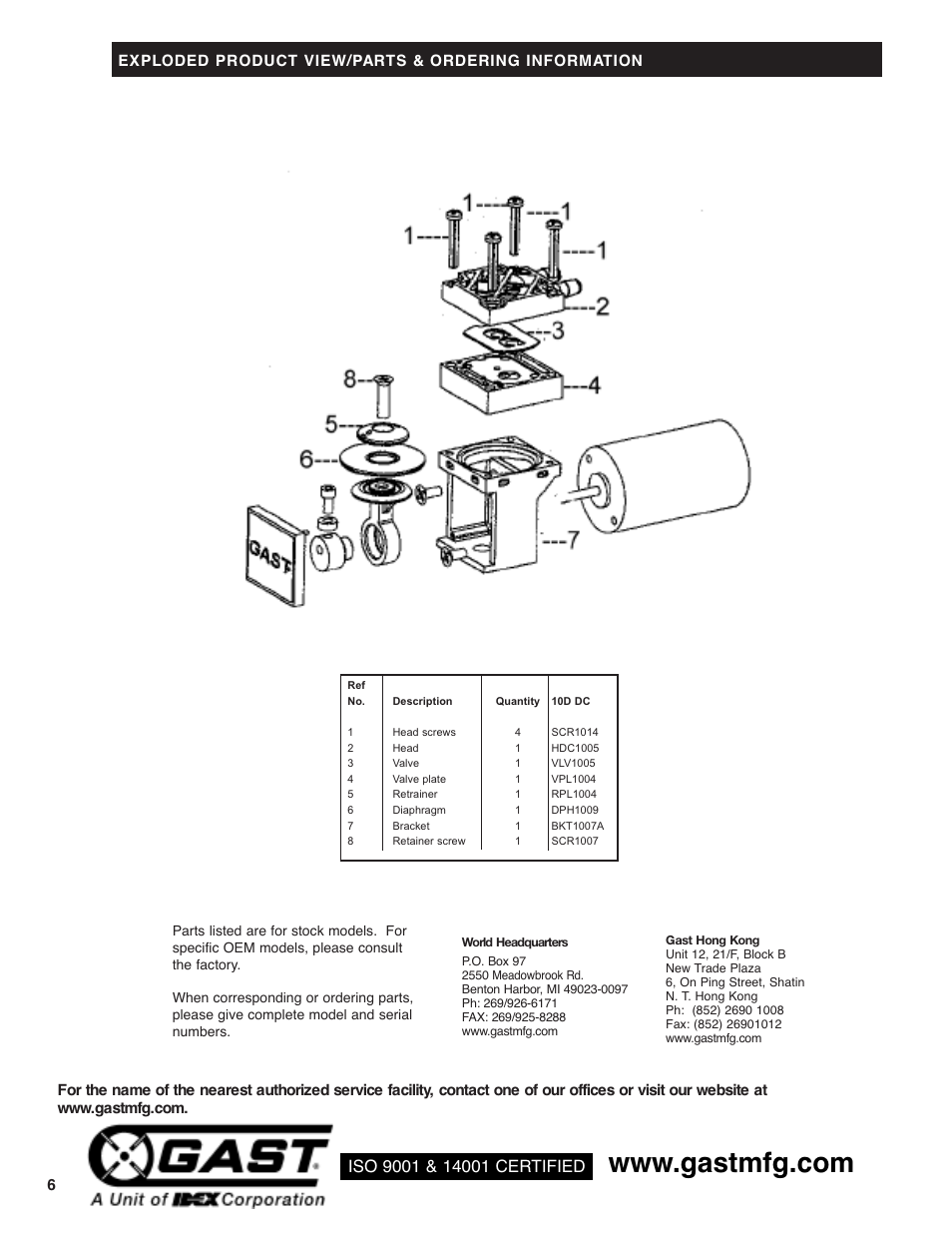 Gast 10D (DC) Series User Manual | Page 6 / 6