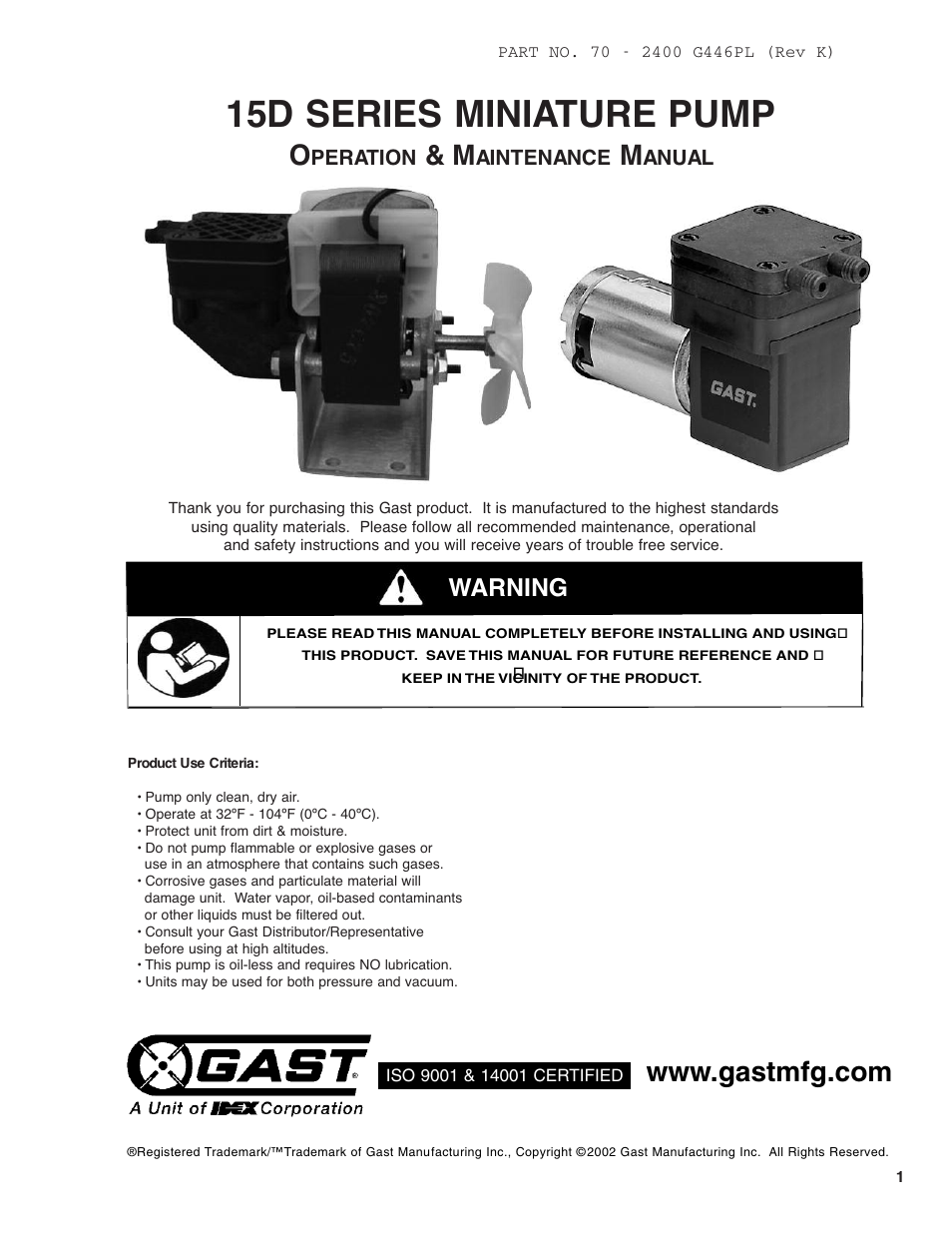 Gast 15D (DC) TWIN User Manual | 6 pages