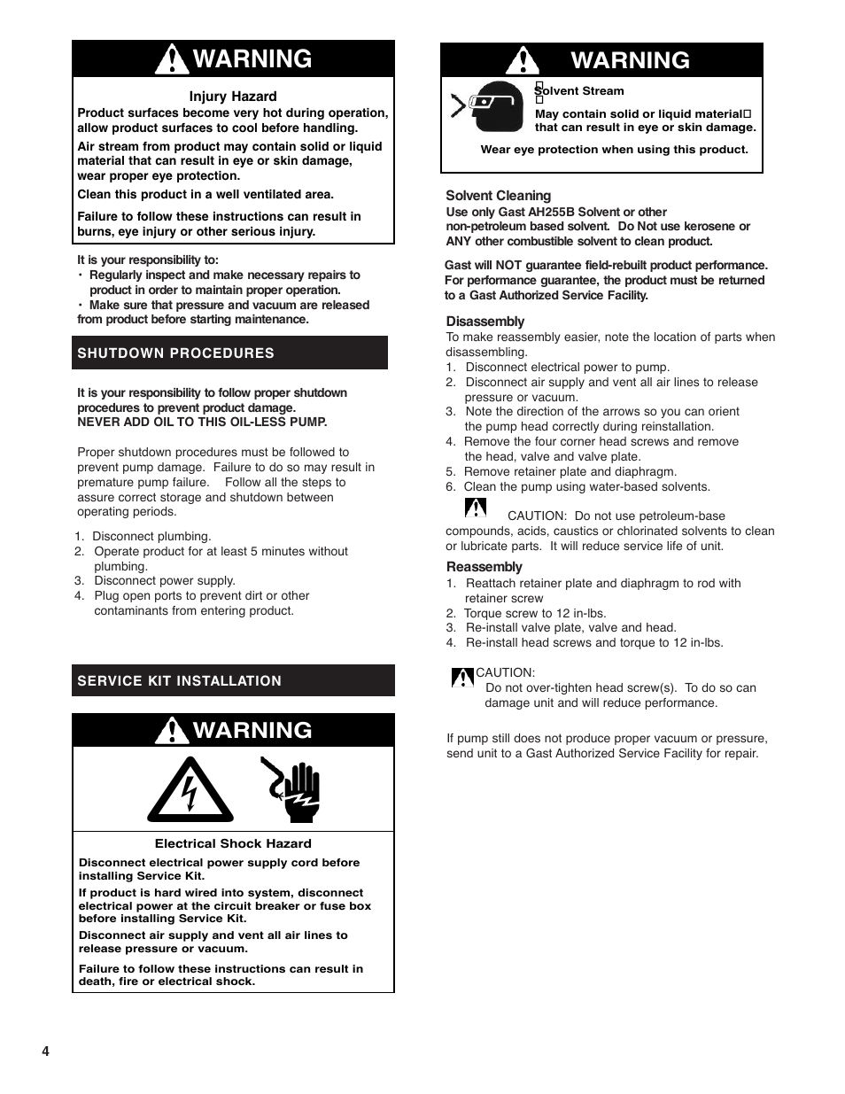 Warning | Gast 15D (DC) TWIN User Manual | Page 4 / 6