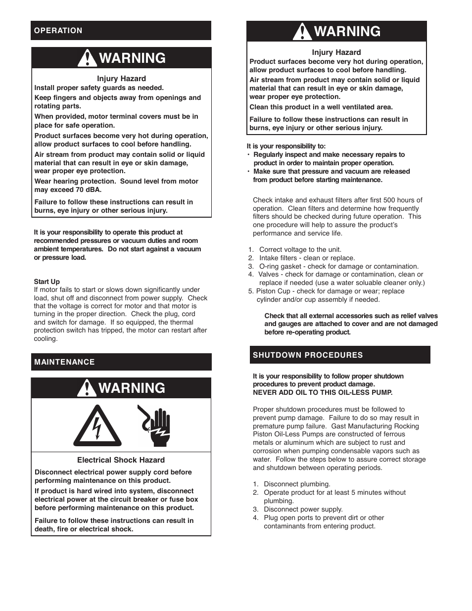 Warning | Gast 22D Series User Manual | Page 4 / 8