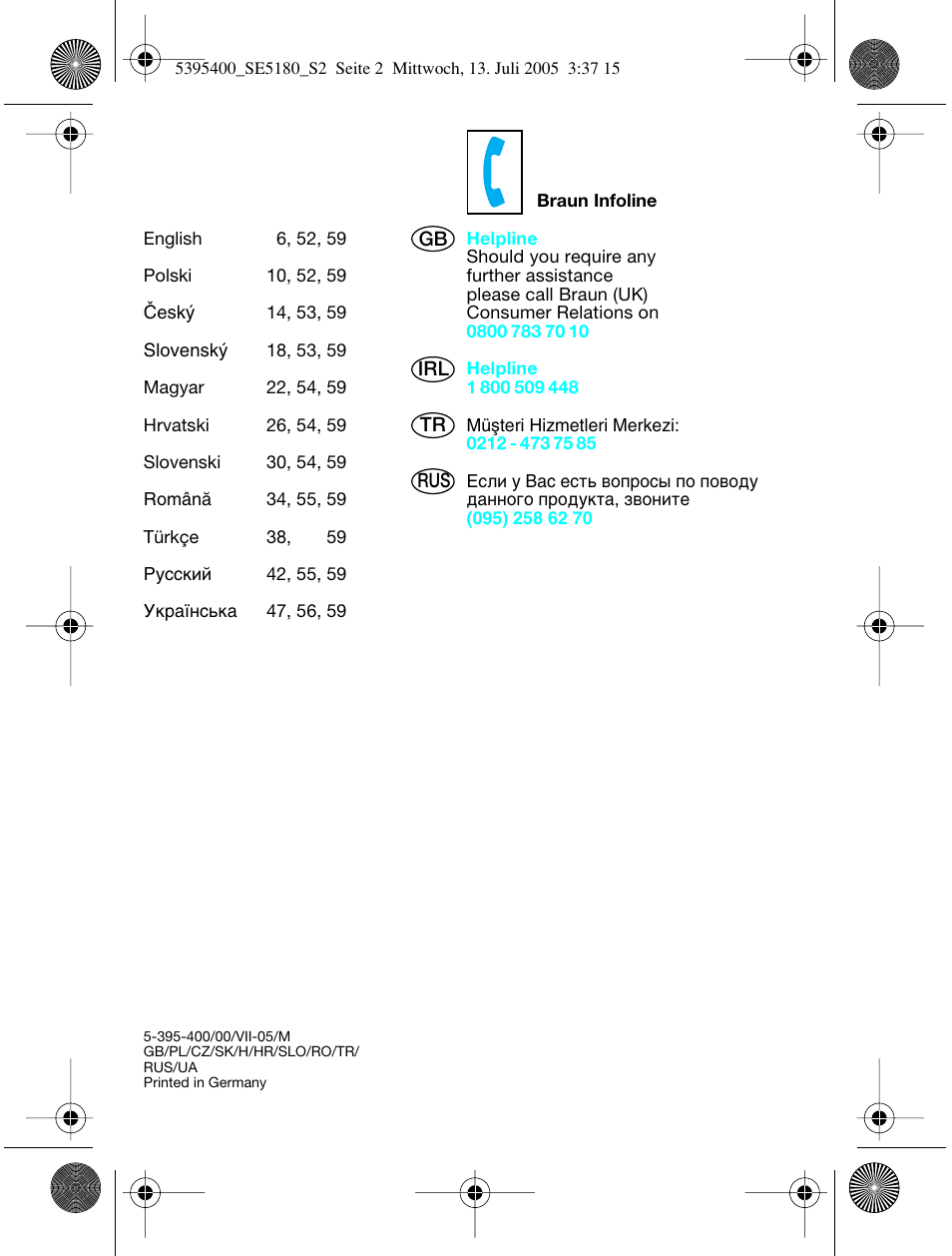 Braun 5280 User Manual | Page 2 / 61