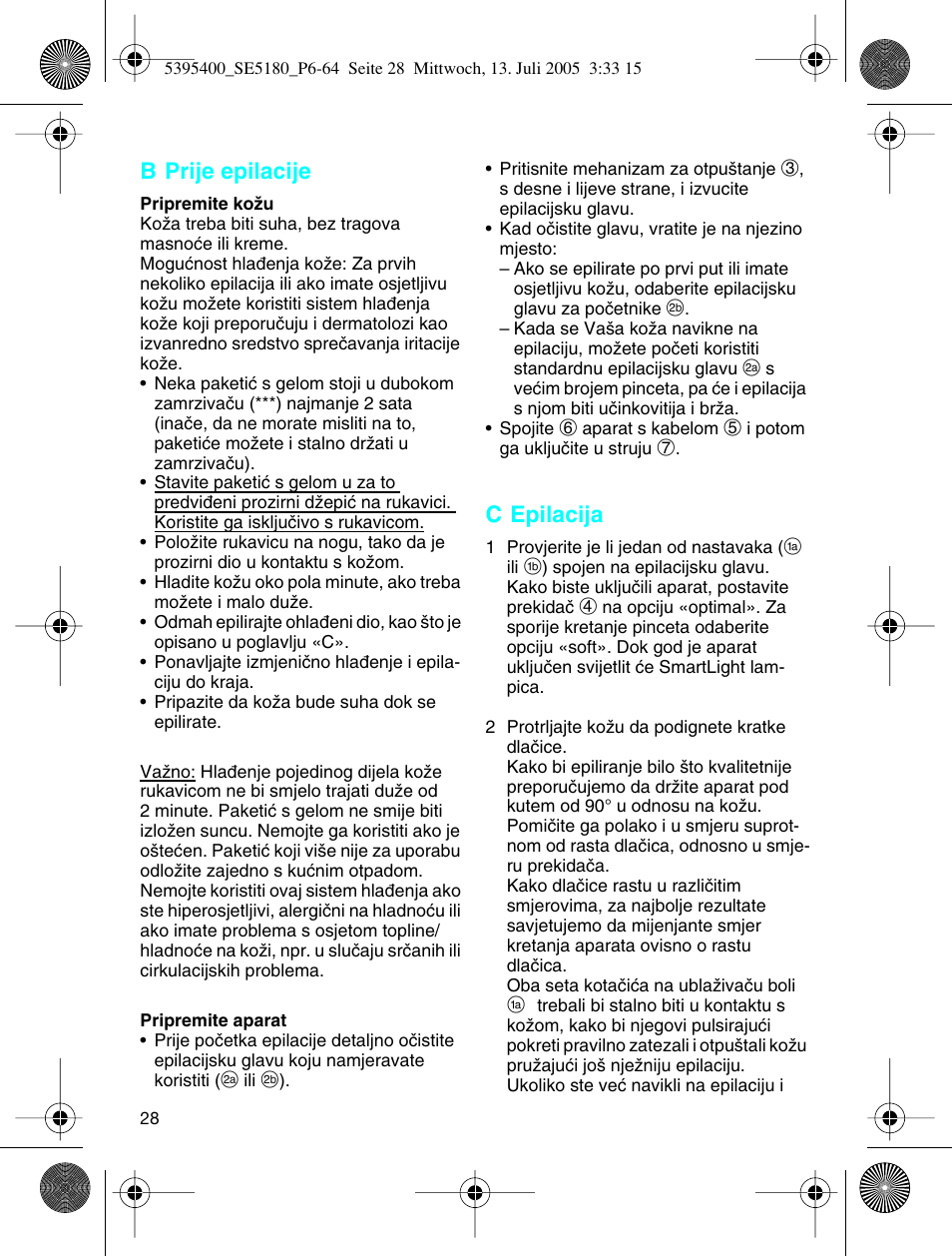 B prije epilacije, C epilacija | Braun 5280 User Manual | Page 27 / 61