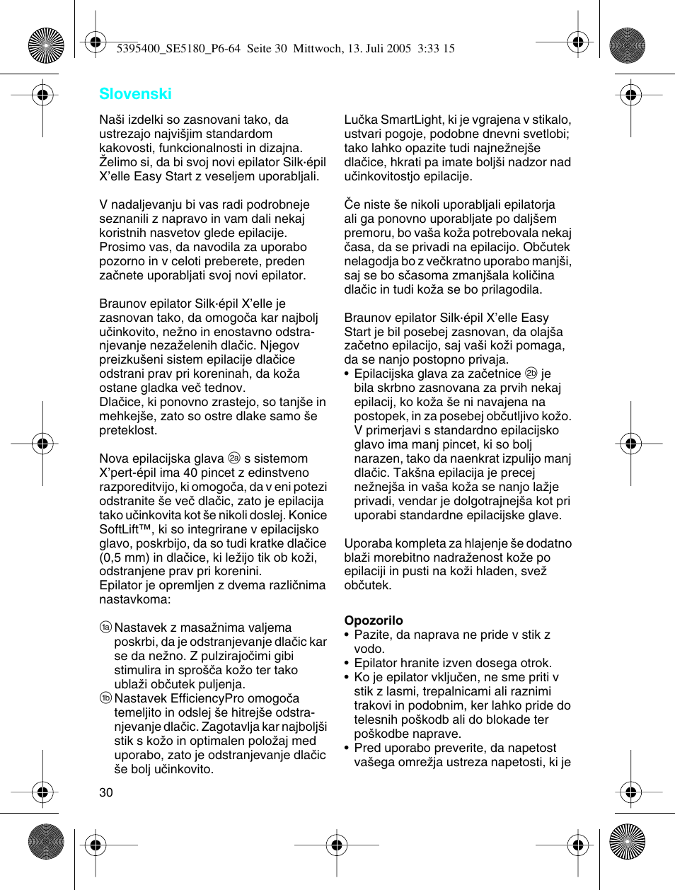 Slovenski | Braun 5280 User Manual | Page 29 / 61