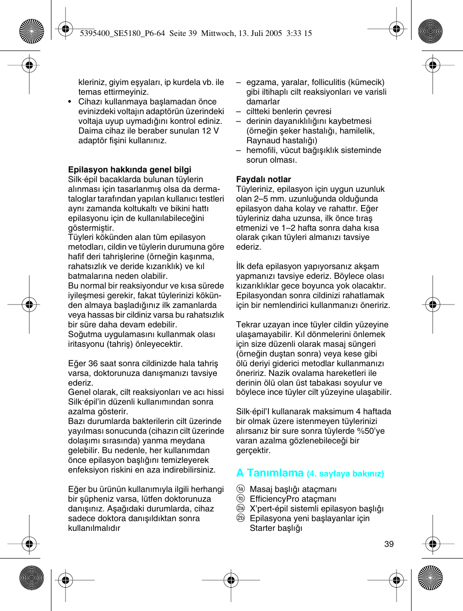 A tan∂mlama | Braun 5280 User Manual | Page 38 / 61