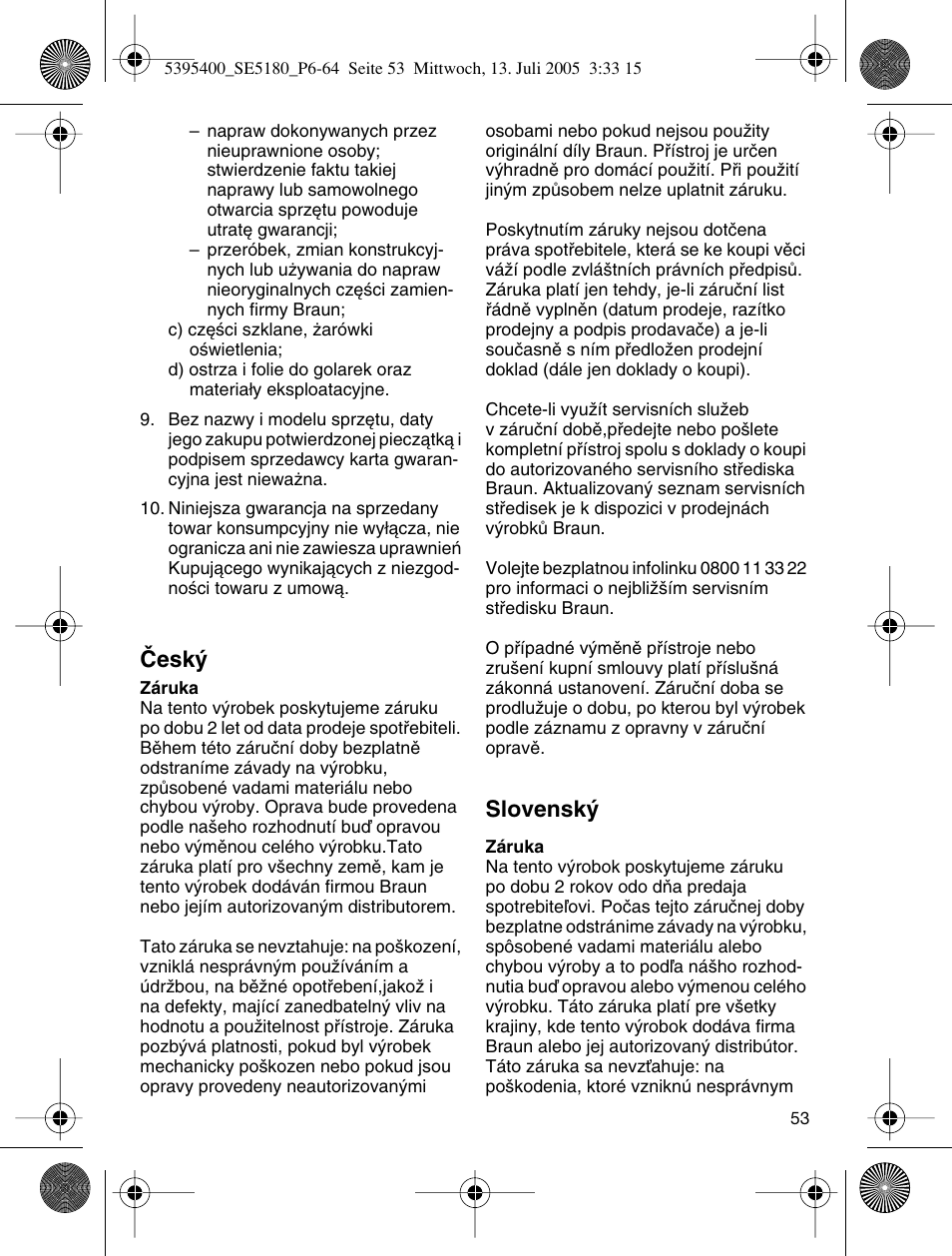 Âesk, Slovensk | Braun 5280 User Manual | Page 52 / 61