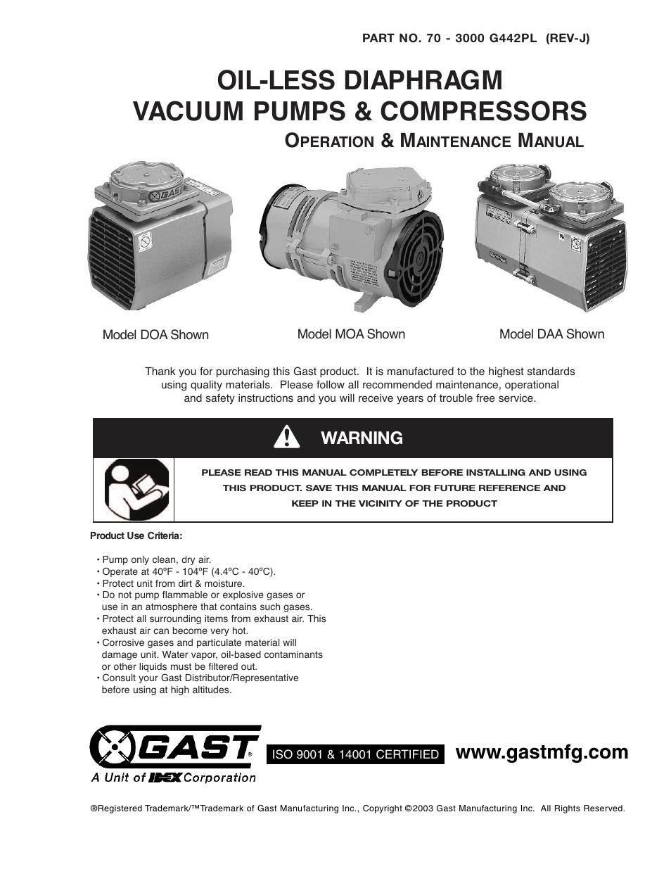 Gast DAA Series User Manual | 8 pages