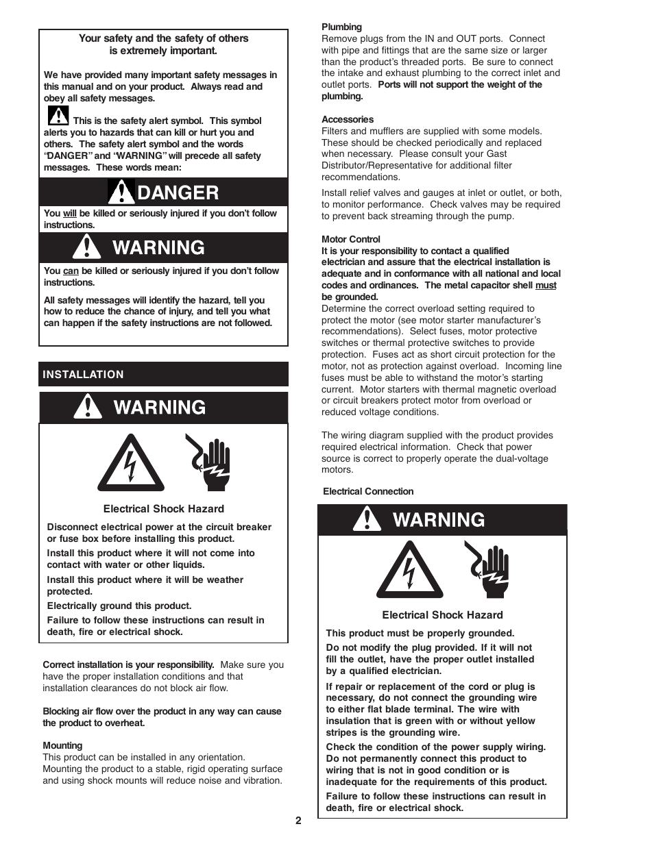 Danger | Gast DOA-P504-BN User Manual | Page 2 / 8