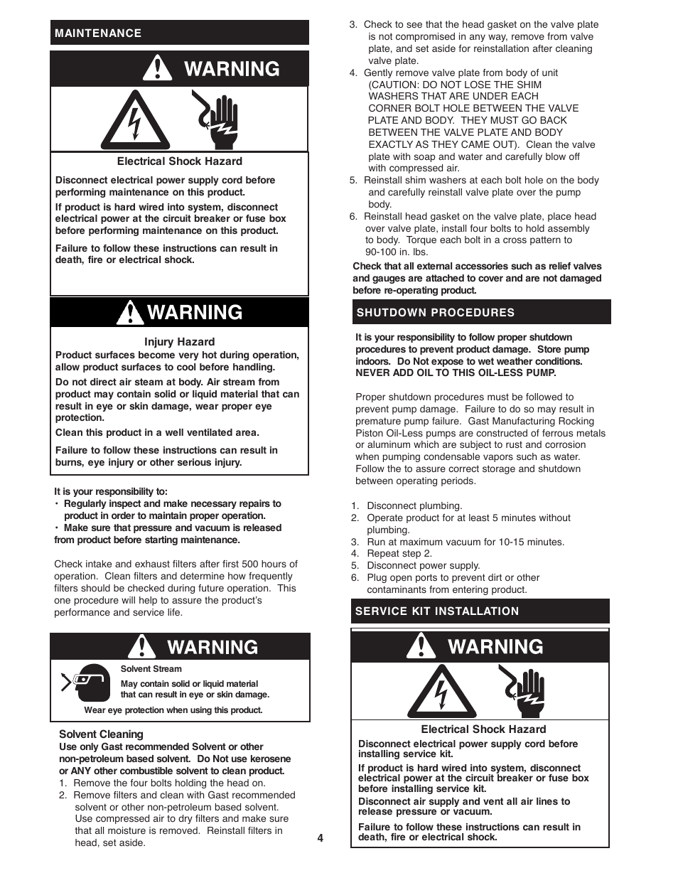 Warning | Gast DOA-P504-BN User Manual | Page 4 / 8