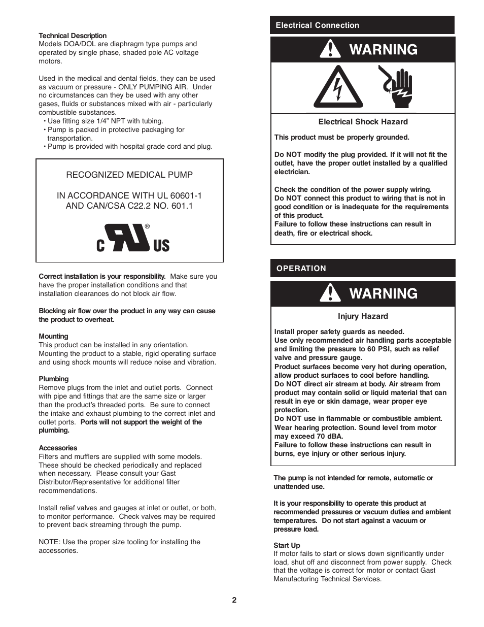 Gast DOA UL60601-1 User Manual | Page 2 / 5