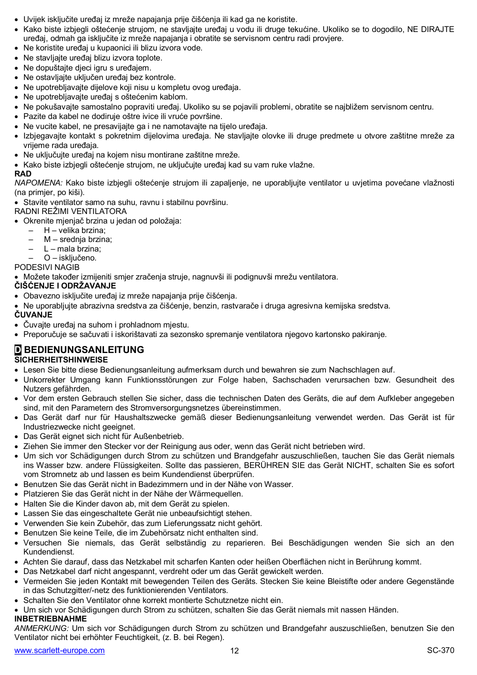 Scarlett SC-370 User Manual | Page 12 / 13