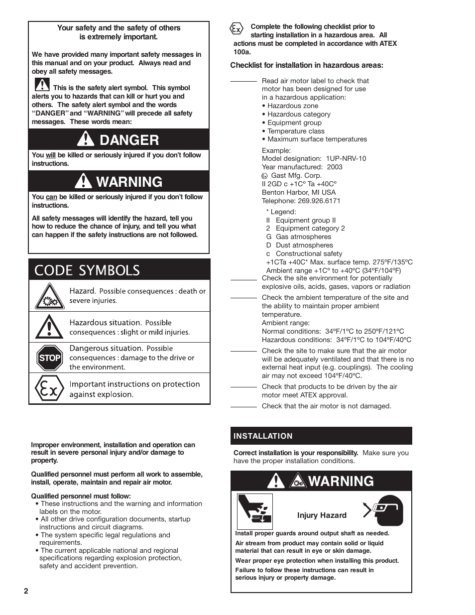 Warning danger | Gast NL52 User Manual | Page 2 / 12