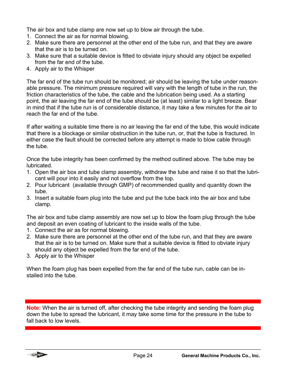 General Machine Products 89910 Whisper Micro Fiber Cable Blowing Machine User Manual | Page 24 / 32