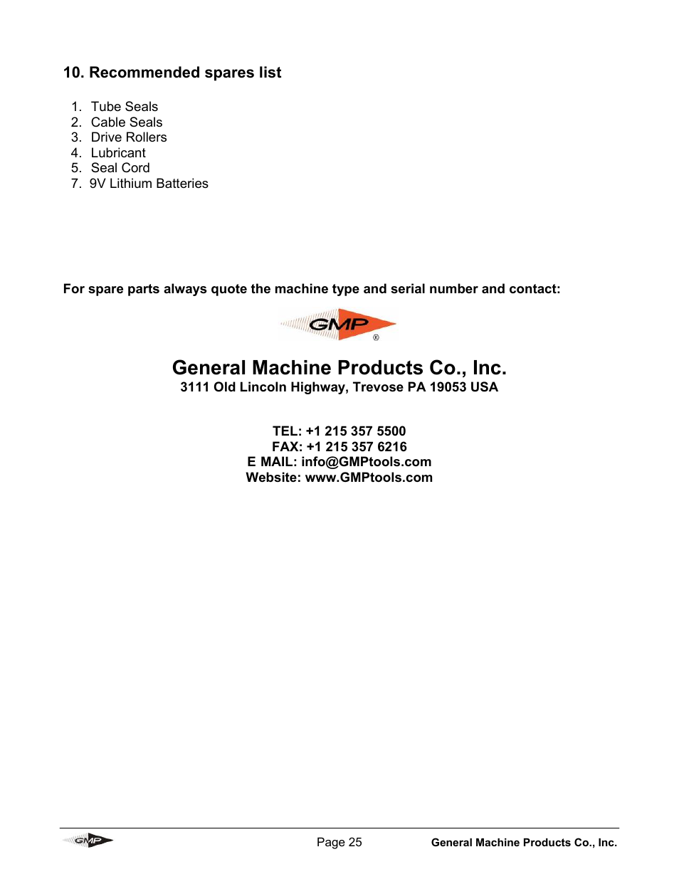 General machine products co., inc | General Machine Products 89910 Whisper Micro Fiber Cable Blowing Machine User Manual | Page 25 / 32