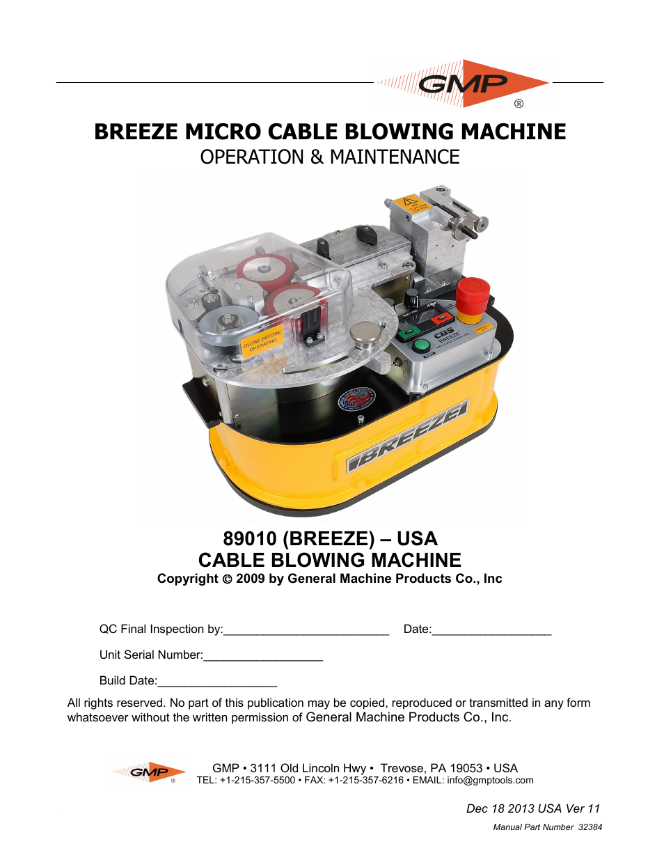 General Machine Products 89010 Breeze Micro Fiber Cable Blowing Machine User Manual | 43 pages
