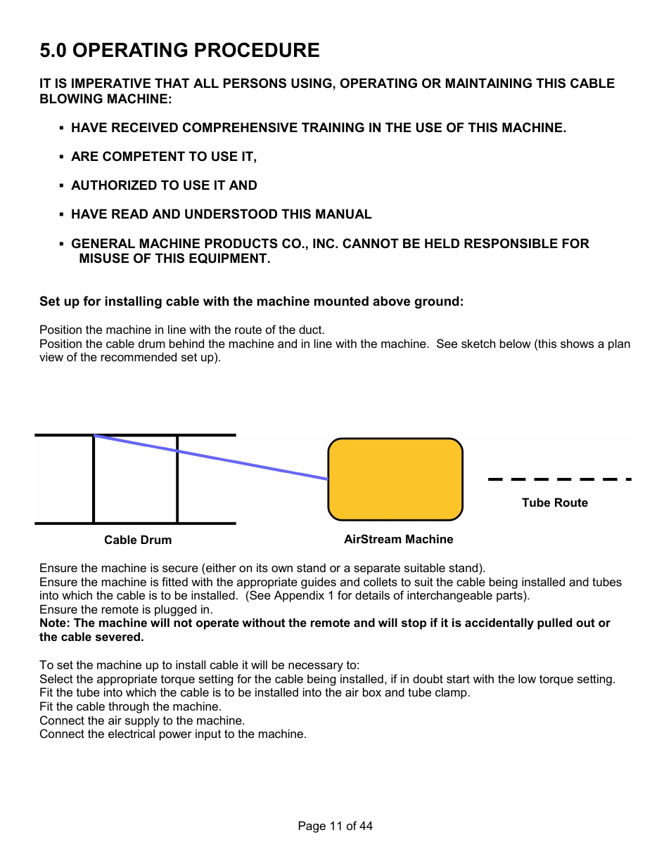 0 operating procedure | General Machine Products 89300 AirStream Cable Blowing Machine User Manual | Page 11 / 44