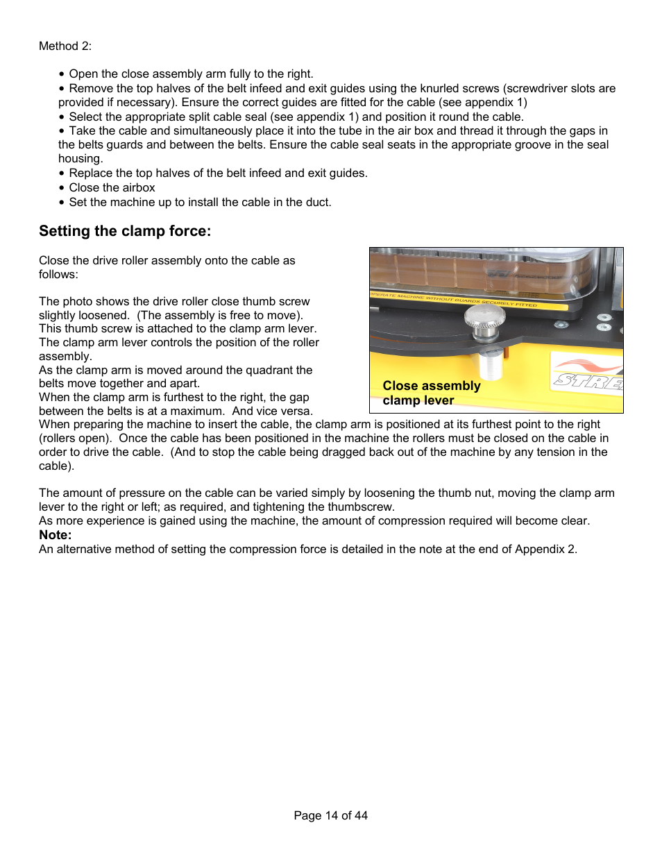 Setting the clamp force | General Machine Products 89300 AirStream Cable Blowing Machine User Manual | Page 14 / 44
