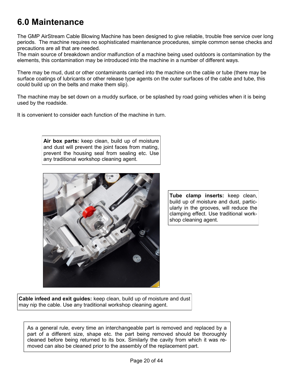 0 maintenance | General Machine Products 89300 AirStream Cable Blowing Machine User Manual | Page 20 / 44