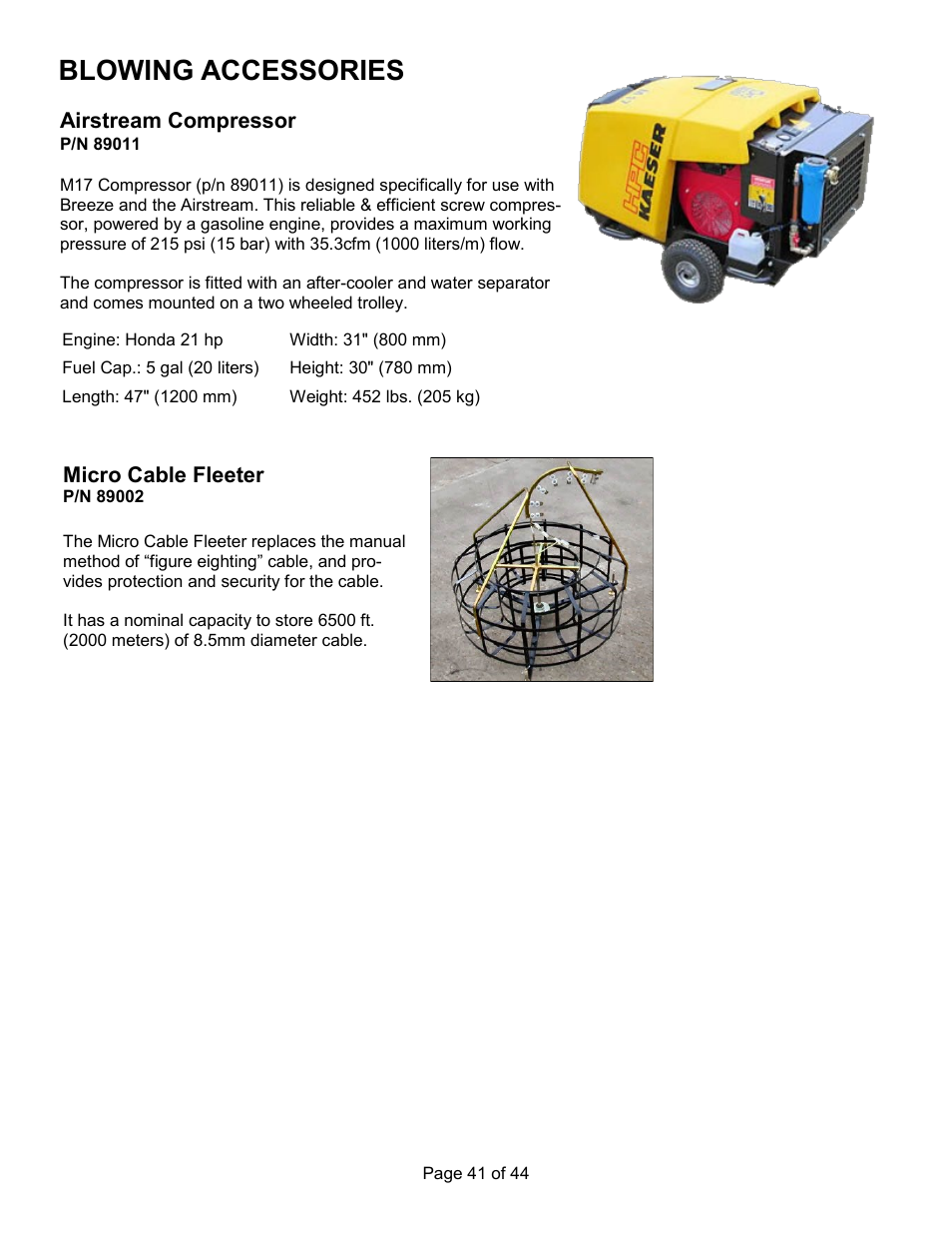 Blowing accessories | General Machine Products 89300 AirStream Cable Blowing Machine User Manual | Page 41 / 44