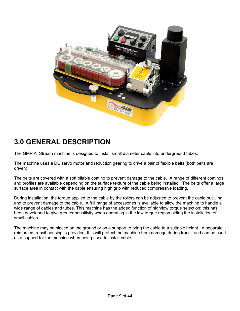 0 general description | General Machine Products 89300 AirStream Cable Blowing Machine User Manual | Page 9 / 44