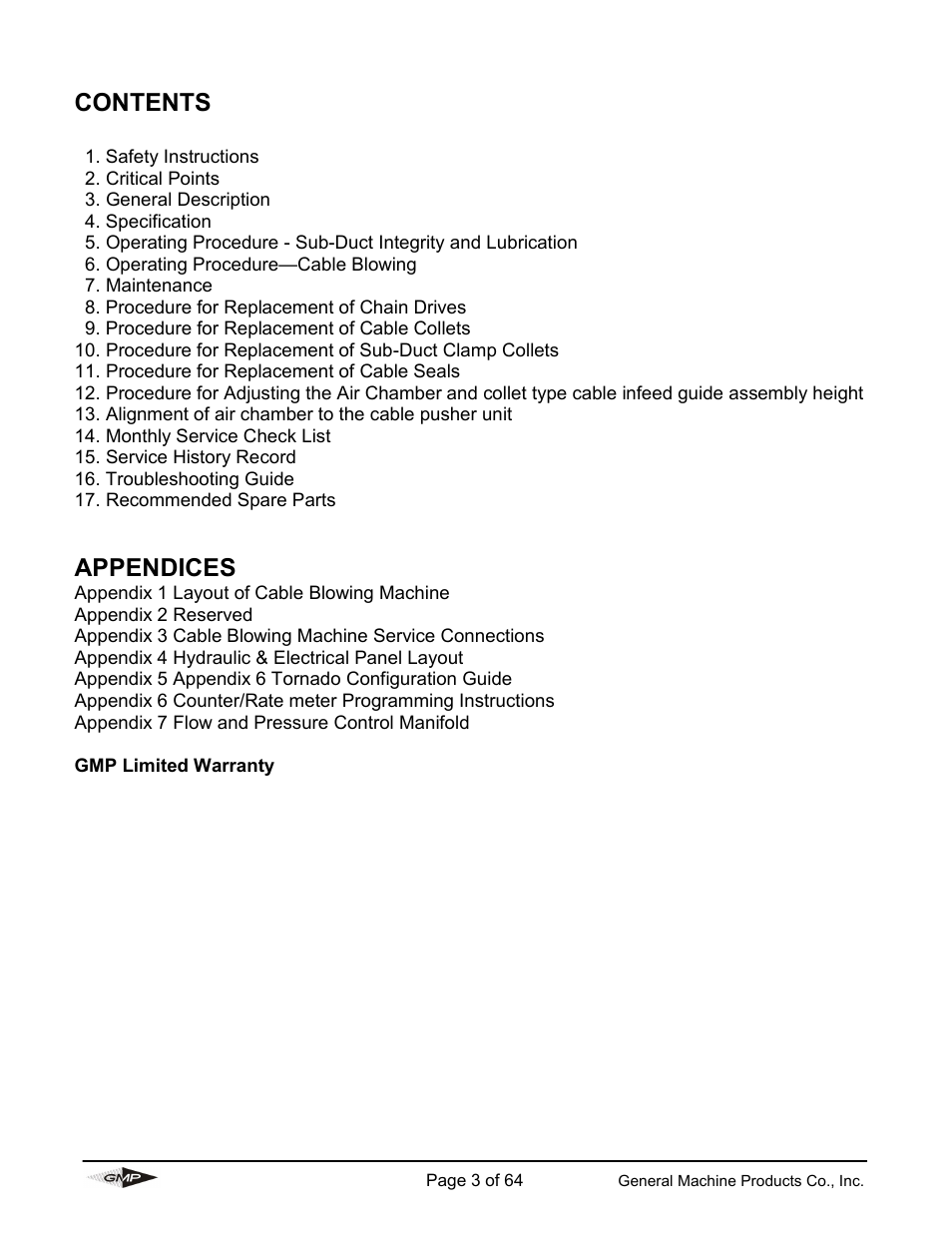 General Machine Products 89000 Cable Blowing Machine(Current) User Manual | Page 3 / 64