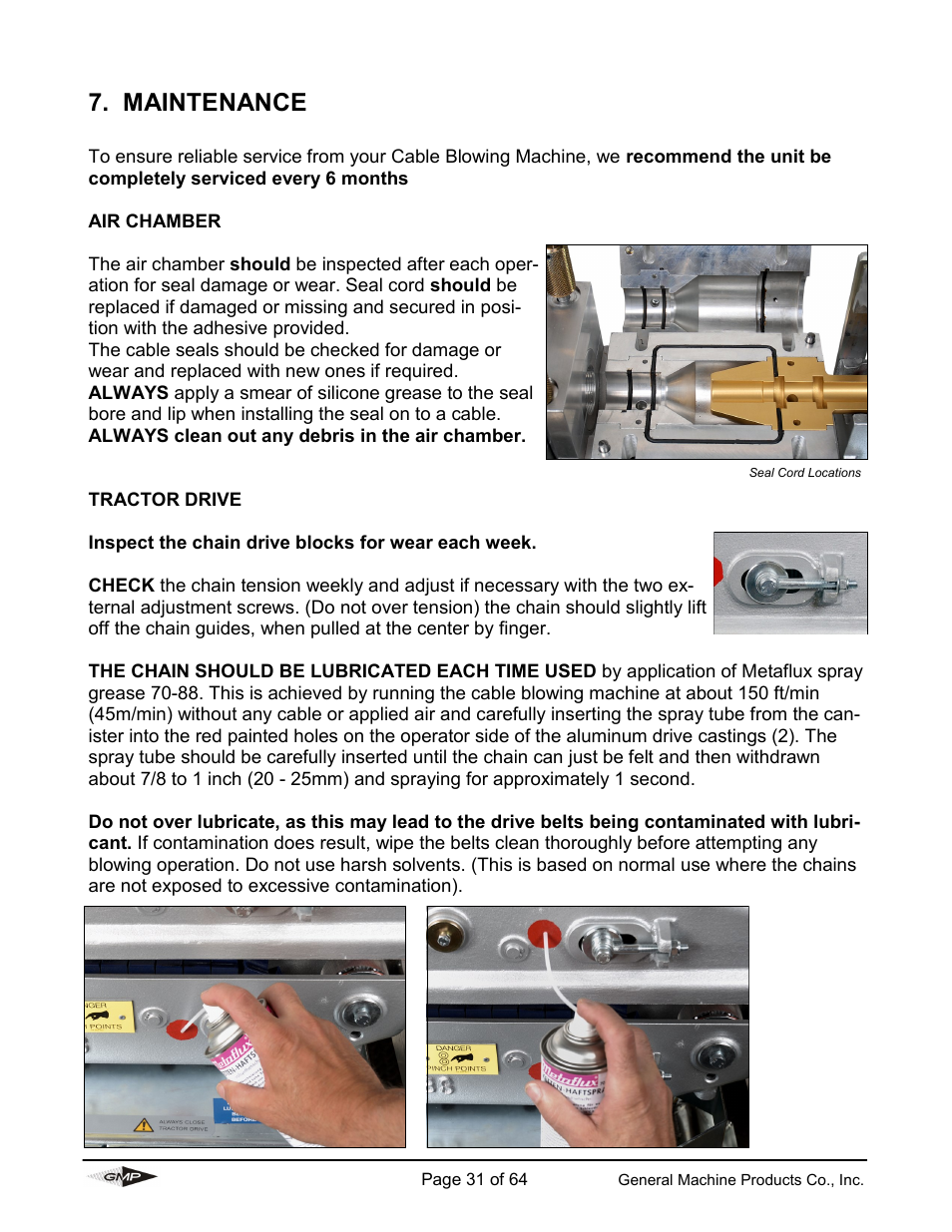 Maintenance | General Machine Products 89000 Cable Blowing Machine(Current) User Manual | Page 31 / 64