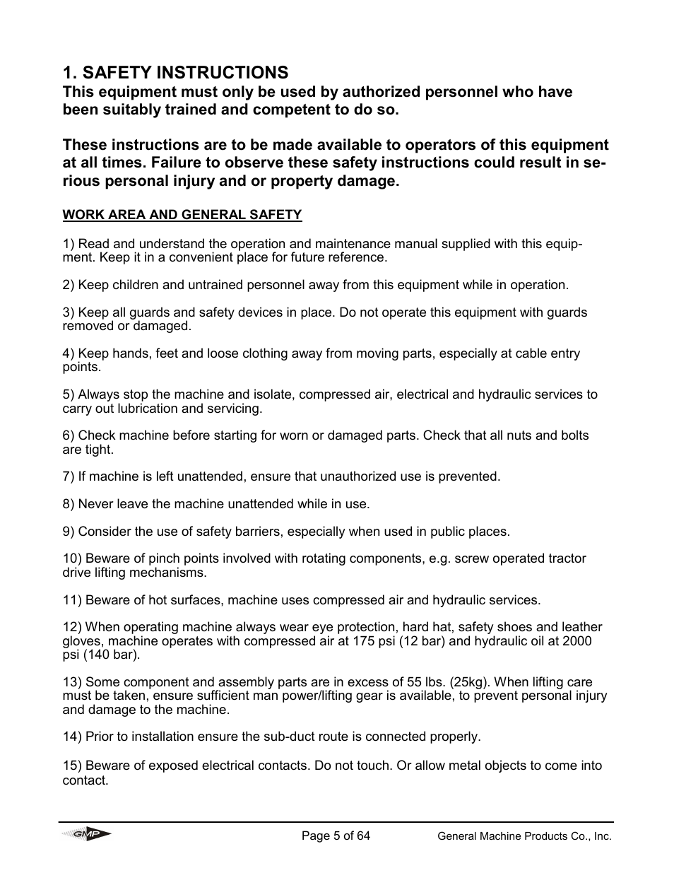Safety instructions | General Machine Products 89000 Cable Blowing Machine(Current) User Manual | Page 5 / 64