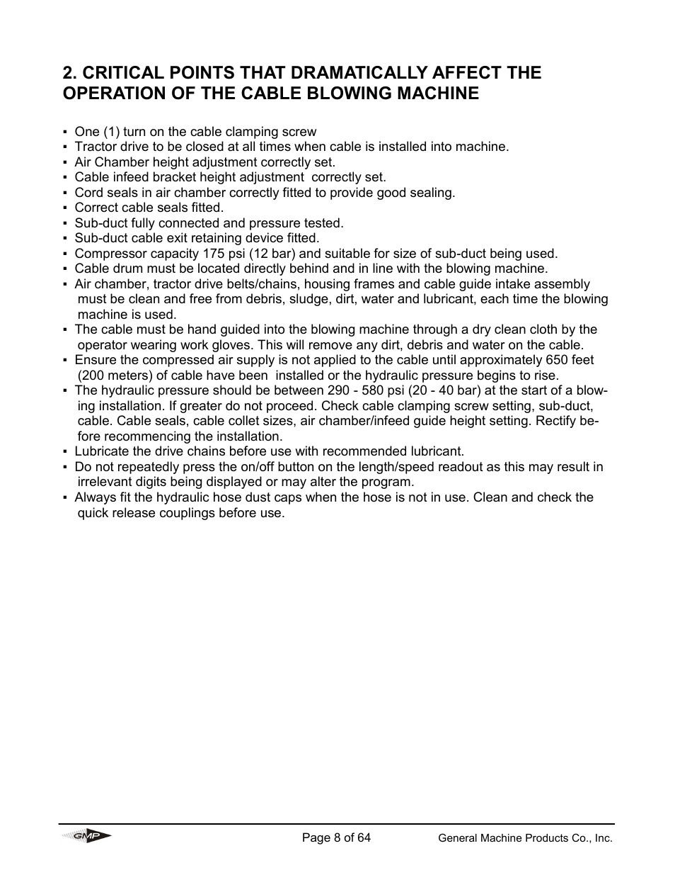 General Machine Products 89000 Cable Blowing Machine(Current) User Manual | Page 8 / 64