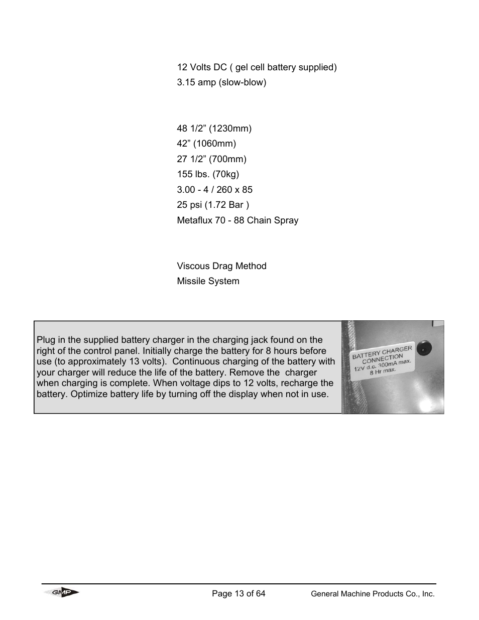 Electronic control system, Dimension and weights, Installation principle | General Machine Products 89000 Cable Blowing Machine(Previous) User Manual | Page 13 / 62