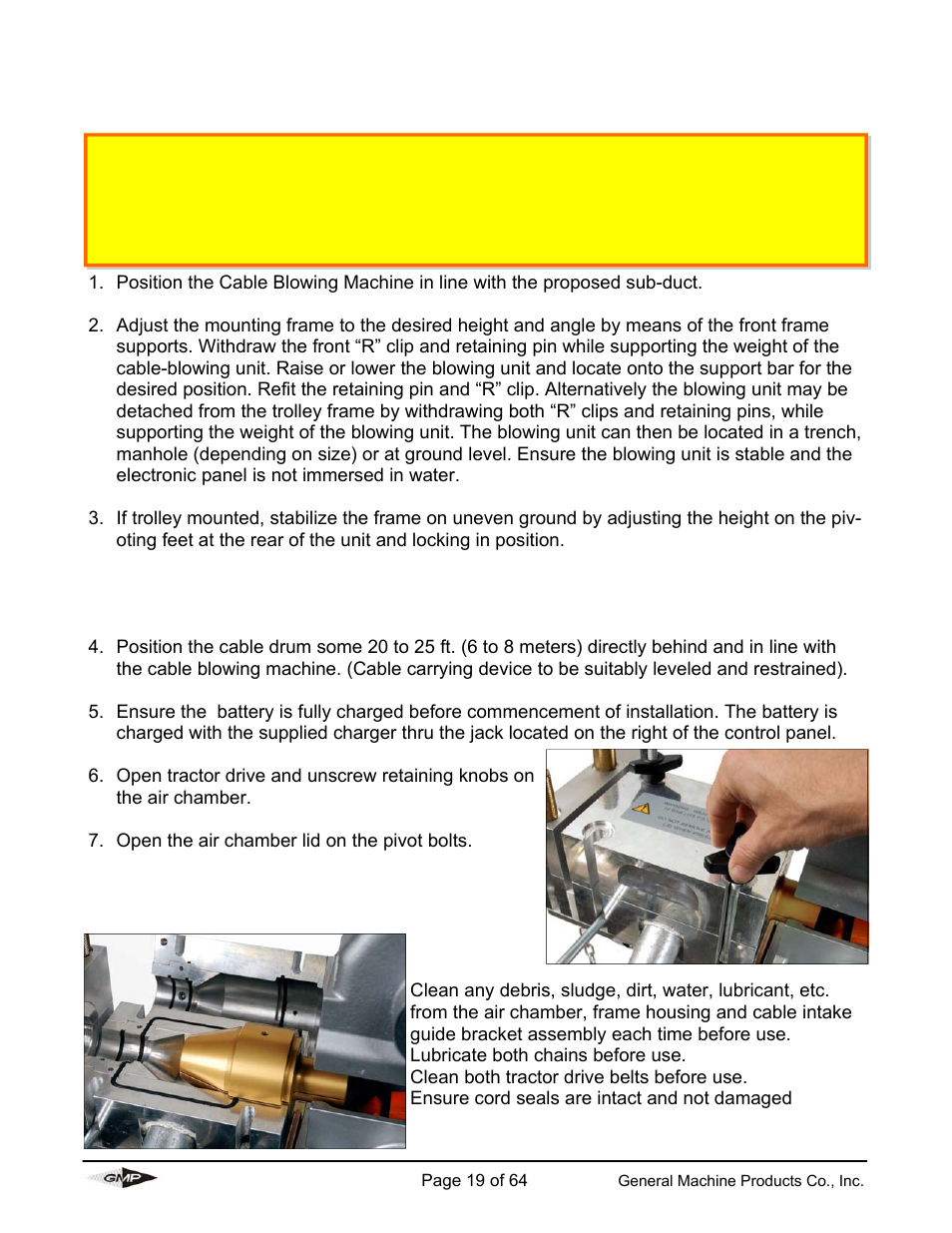Operating procedure | General Machine Products 89000 Cable Blowing Machine(Previous) User Manual | Page 19 / 62