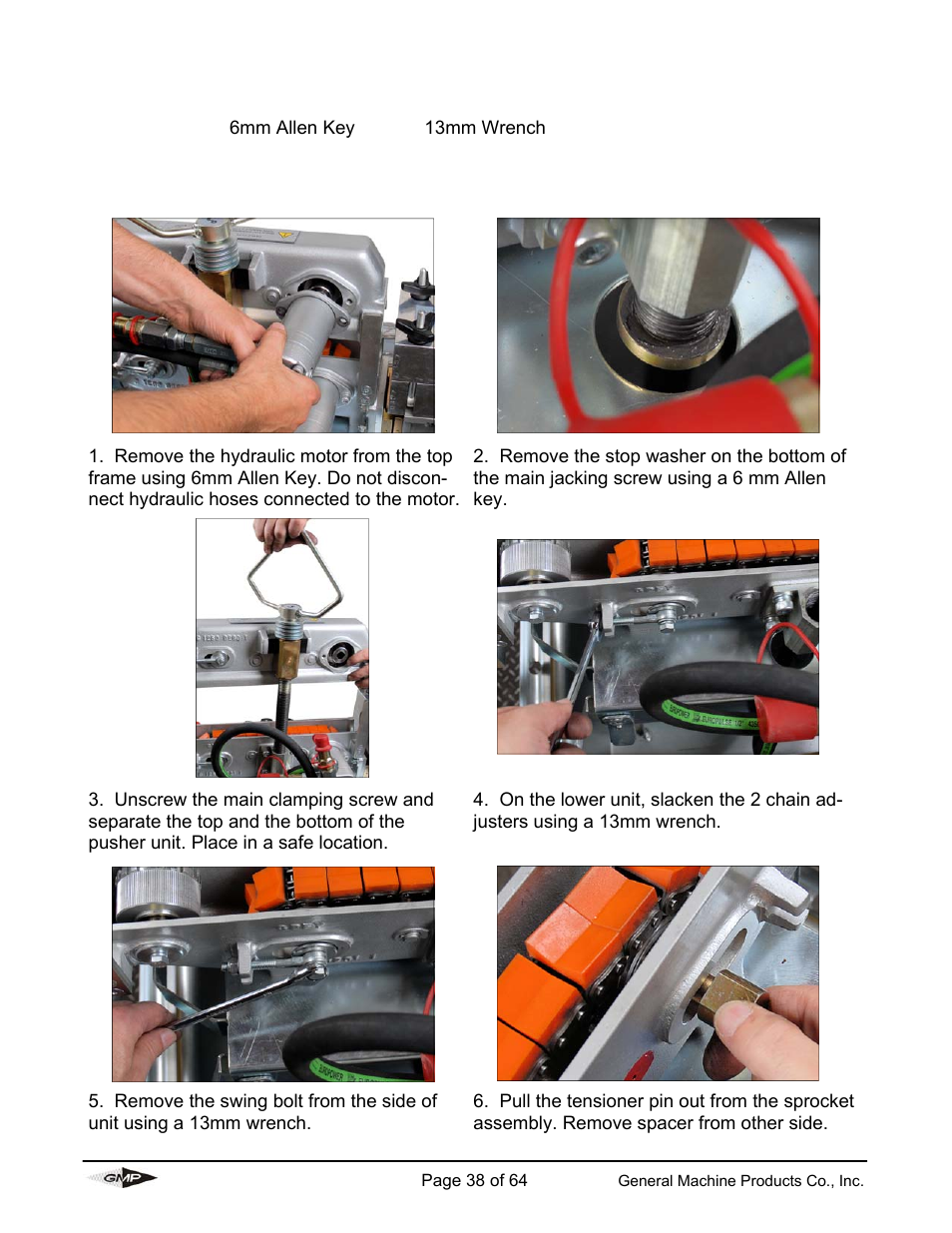 Procedure for replacement of chain drives | General Machine Products 89000 Cable Blowing Machine(Previous) User Manual | Page 38 / 62