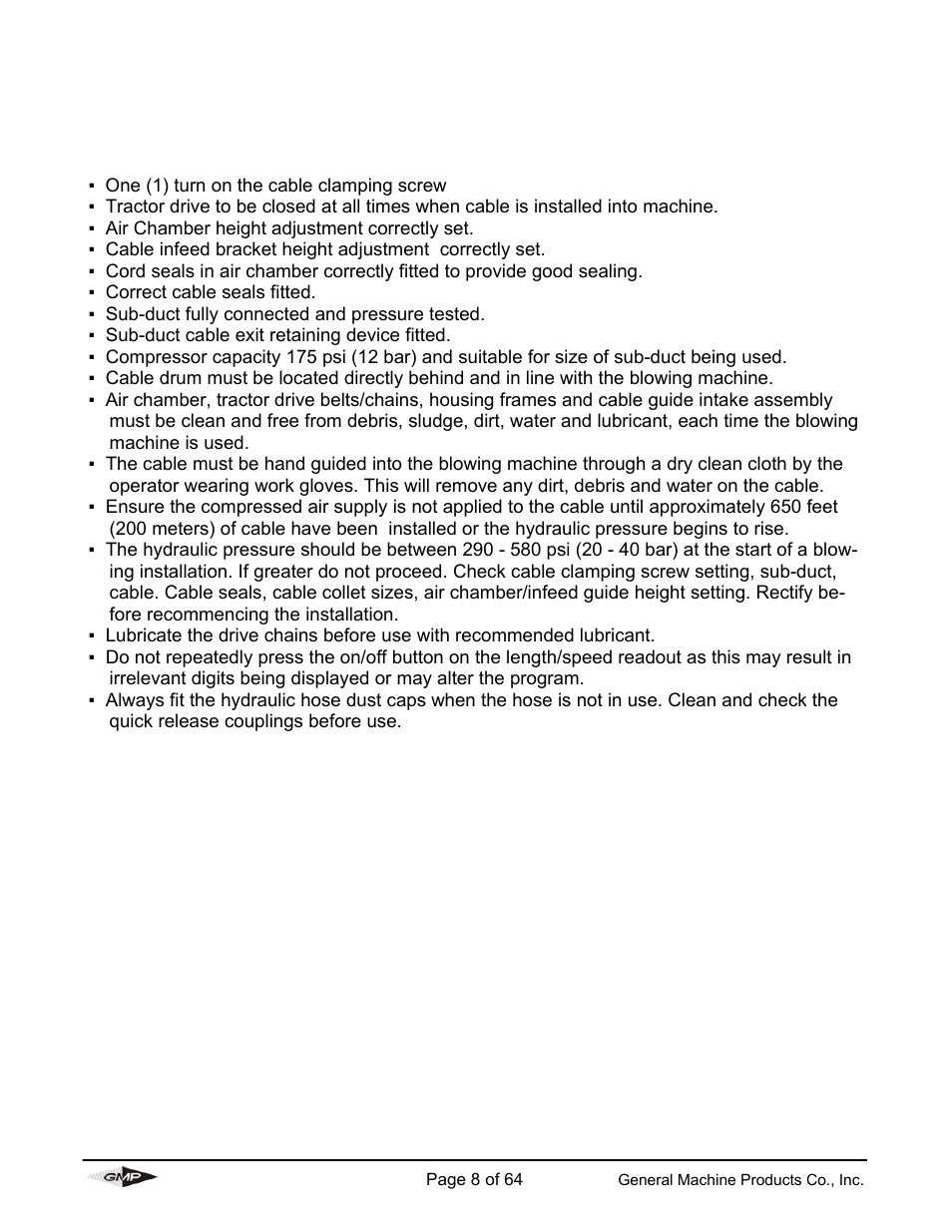 General Machine Products 89000 Cable Blowing Machine(Previous) User Manual | Page 8 / 62