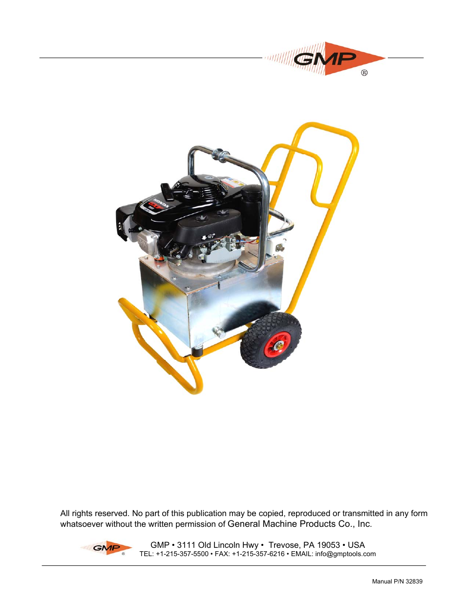 General Machine Products Tornado Hydraulic Power Pack Vertical Style User Manual | 16 pages