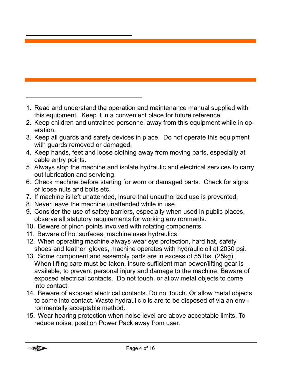 Safety instructions | General Machine Products Tornado Hydraulic Power Pack Vertical Style User Manual | Page 4 / 16