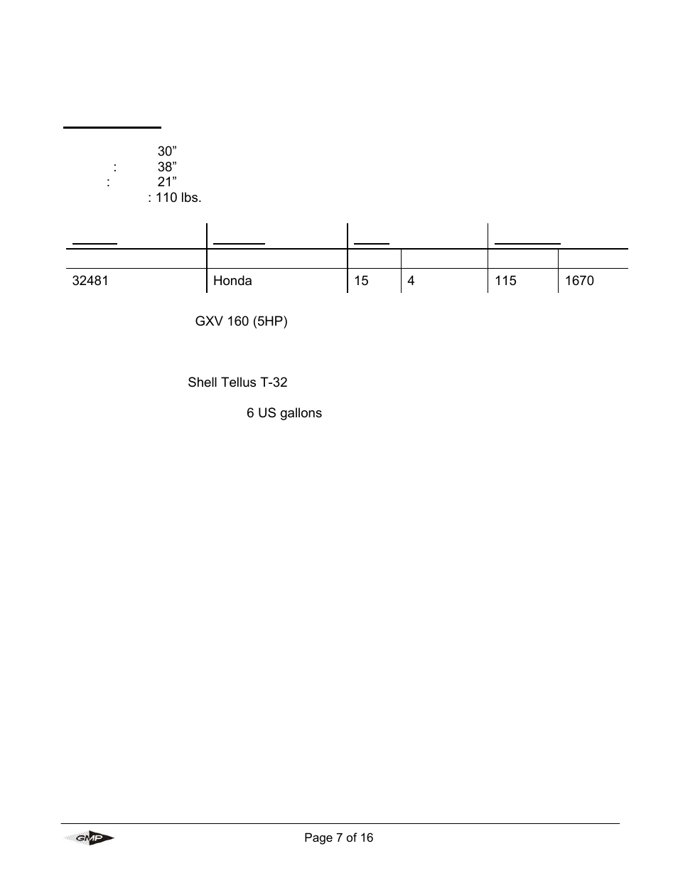 Specifications | General Machine Products Tornado Hydraulic Power Pack Vertical Style User Manual | Page 7 / 16