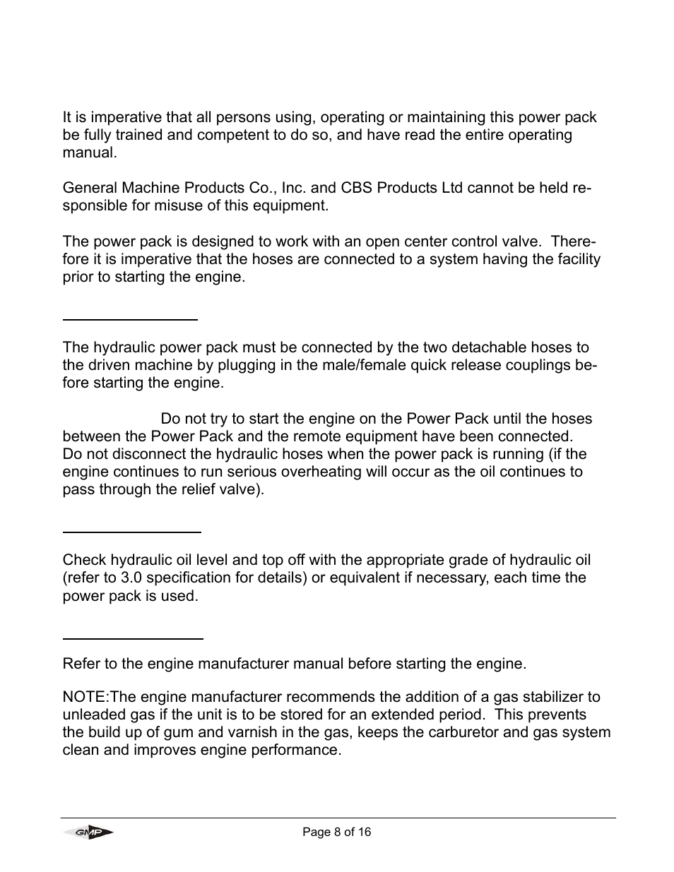 Operating procedure | General Machine Products Tornado Hydraulic Power Pack Vertical Style User Manual | Page 8 / 16