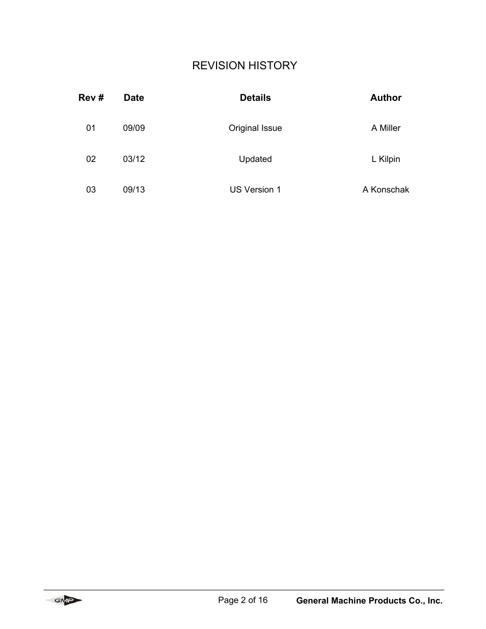 Revision history | General Machine Products 89009 Compressor Aircooler User Manual | Page 2 / 16