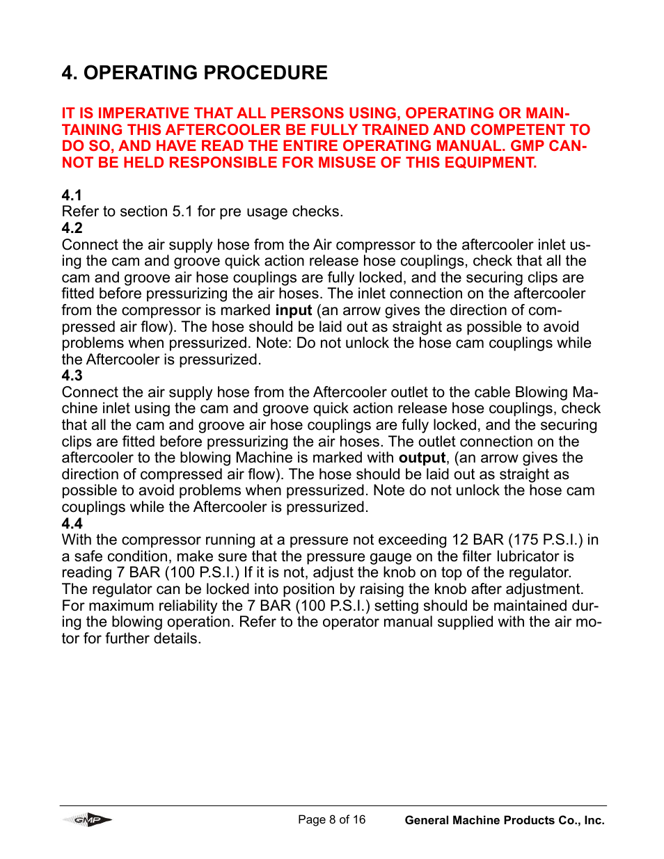 Operating procedure | General Machine Products 89009 Compressor Aircooler User Manual | Page 8 / 16