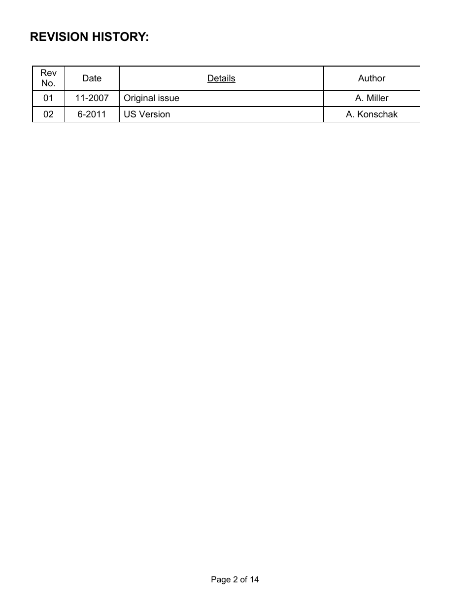 Revision history | General Machine Products 89002 Micro Cable Fleeter User Manual | Page 2 / 14