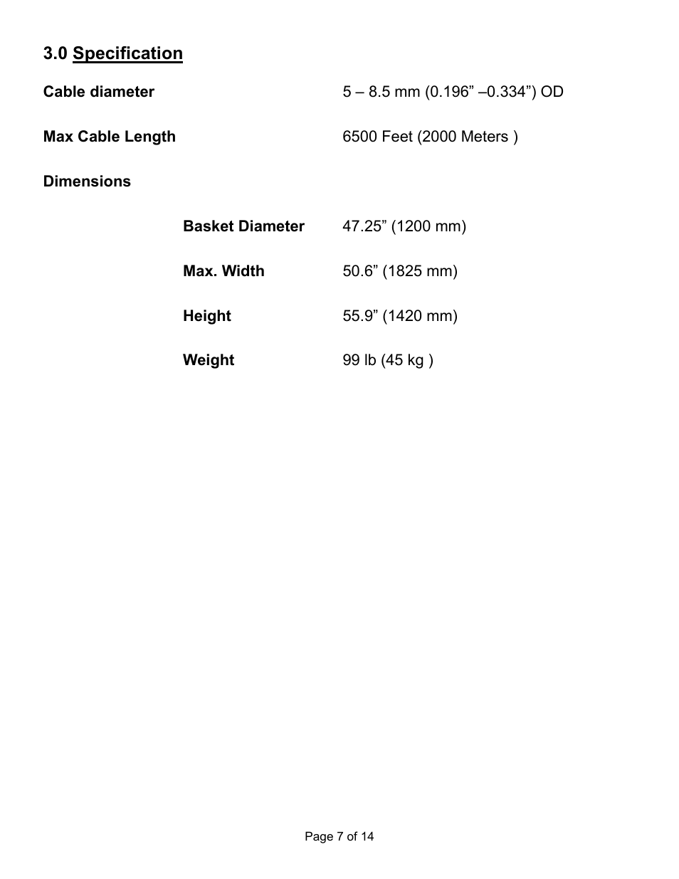 0 specification | General Machine Products 89002 Micro Cable Fleeter User Manual | Page 7 / 14