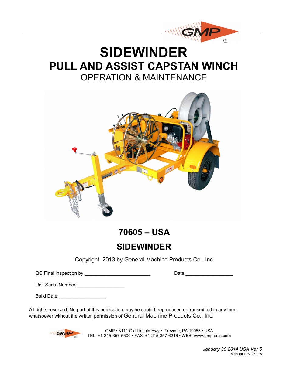 General Machine Products 70605 Trailer Mounted Fiber Optic Puller User Manual | 24 pages