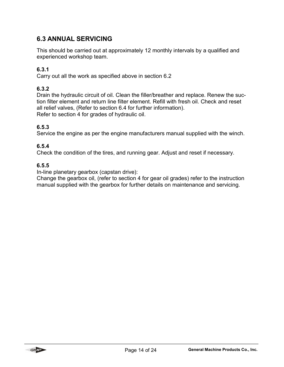 3 annual servicing | General Machine Products 70605 Trailer Mounted Fiber Optic Puller User Manual | Page 14 / 24